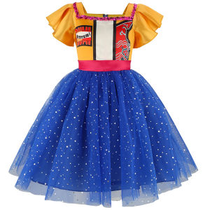 2026 Girls Popular Casual Dress with Small Flying Sleeves Mesh Puff Skirt Suitable for Girls Aged 3-10 Festival Clothing