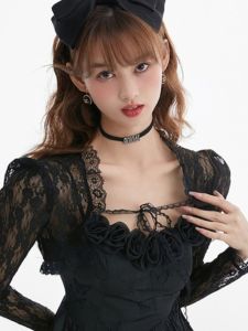 เสื้อคลุมกันแดดลูกไม้แขนยาวผ้าโพลีเอสเตอร์คอวีแขนยาวปกโปโลฤดูร้อน 2024 สำหรับผู้หญิงวัย 18-24 ปี