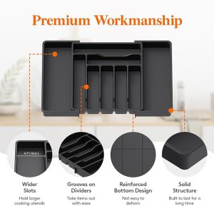 【Ready Stock】Silverware Drawer Organizer Expandable Utensil Organizer for Kitchen Drawers Adjustable Cutlery and Flatware Tray Plastic Spoons Forks Knives Holder Storage Dividers