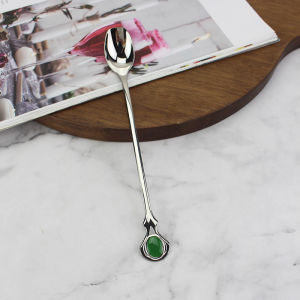 Elegant Long-Handled Coffee Spoon 18/10 Stainless Steel High 304 Stirring Spoon Dessert Milk Tea Cute Enamel Color Metal Utensil