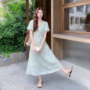 XUECAIQI | French Style Bubble Sleeve Sequin Dress Plus Size