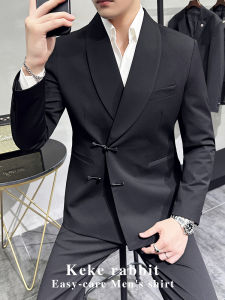 Black Formal Wedding Suit Set for Men Business Gentleman Style Marriage Engagement Coat Jacket Menswear Polyester Blend