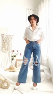 Celana Boyfriend Jeans Terbaru - Celana Kulot Denim Rok Jeans Cutbray Jeans Wanita Terfavorit