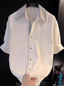 Áo Sơ Mi Nam Tay Ngắn Mùa Hè Ice Silk Dáng Rộng Xếp Ly Thời Trang Hàn Quốc Chất Liệu Polyester Thường Ngày