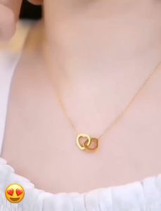 Kalung Titanium Wanita Liontin Love Gandeng Korea Style Anti Karat Model Terlaris Gold