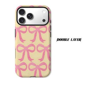 Pink Bow Texture Phone Case for iPhone 18 17 16 15 14 13 12 11 Air Pro Max Plus Double-layer Cover