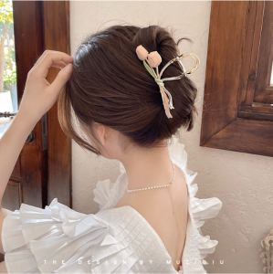 Large Tulip High End Ins Fashion Hair Claw for Women Summer Hair Accessory in Alloy Silver Plated Gold Plated Hair Grip