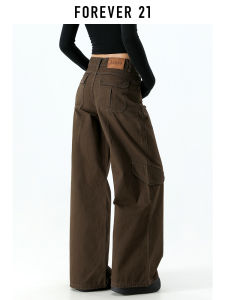 Forever 21 American Retro Brown Wide Leg Jeans Women Loose Fit Straight Cut Pants Autumn New Style Low Waist Slimming Jeans