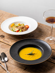 Creative Japanese Style Steak Pasta Dinner Plate Western Dining Utensils Deep Dish Salad Plate Ceramic round Soup Plate