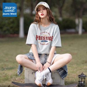 Jeanswest | Áo Thun Nữ Tay Ngắn Cotton Form Rộng Phong Cách Casual Mỹ