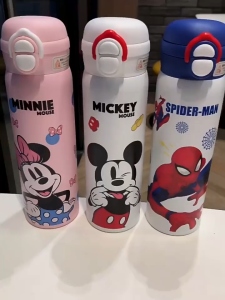 Hot-selling Sanrio Thermos Cup Stitch Double Drinking Straw Cup Mickey Spiderman Water Bottle Children School Water Cup