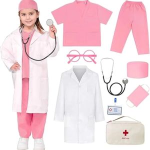 Kids Top+Pants+Coat+Accessories 9PCS Suits With Real Stethoscope For Kids Scrubs Halloween Costume Girls Boys Doctor Dress Up