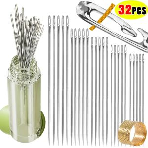 32Pcs Blind Needle Elderly Needle-side Hole Sewing Needles Stainless Steel Sewing Needless Threading Needles DIY Sewing Tools