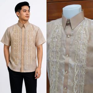 Polo Barong Moccah Full Buttons - Traditional Filipino Shirt with Intricate Embroidery and Full Button Design