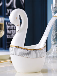 For Home Swan Spoon Cage European Bone China Table Decoration Spoon Bucket Chopsticks Holder Creative Kitchen Tableware Storage Cage