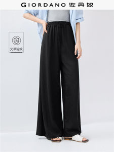Giordano Outdoor Womens Loose Fit Pants Elastic Waist Black Tech Mosquito Repellent Wide Leg Trousers Comfortable Casual Pants