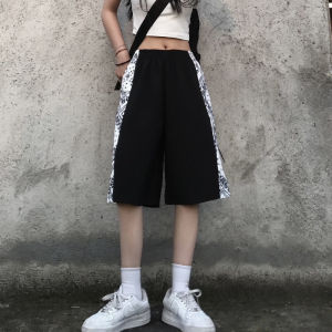 กางเกงขาสั้นกีฬาทรงหลวมสไตล์ย้อนยุค INS Street สำหรับผู้ชายและผู้หญิง กางเกงขายาวห้าส่วน ทรงหลวม สีพื้น เอวยางยืด
