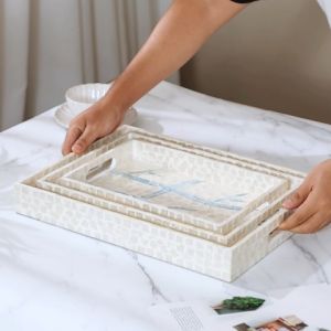 ถาดผลไม้ ถาดหวาย รูปสี่เหลี่ยม ถาดเปลือกหอย สไตล์ ins ที่ถูกทอดด้วยมือ สีธรรมชาติ นำเข้าจากเวียดนาม