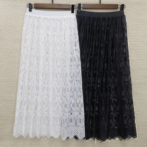 Ladies High Waist Lace Mesh Half Skirt Slimming Cover up Midi Length Single Layer Base Skirt Commute Pure Color A-Line Skirt