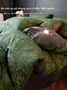 SHAYA | Bộ Đồ Giường Flannel Bông Tinh Khiết Vintage Màu Xanh