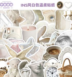 50 แผ่นสติกเกอร์ลายกระเป๋าเดินทางสีขาวเรียบง่าย แผ่นสติกเกอร์ตกแต่งโทรศัพท์มือถือ หนังสือบันทึก แผ่นสติกเกอร์กันน้ำ DIY