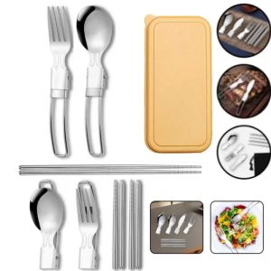 304 Stainless Steel Soldering Spoon Creative Tableware Outdoor Portable Three-Fold Spoon Fork Travel Folding Spoon Camping Gear