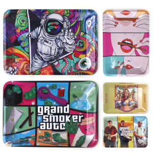 18X12.5CM Metal Plate Trays Customize pattern Tinplate Rolling Tray Grass Grinder Storage Cigarette Tobacco Paper Accessories