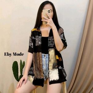 KEMEJA WANITA LENGAN PENDEK / KEMEJA HAWAI ABSTRAK CASUAL / BAHAN RAYON VISCOSE