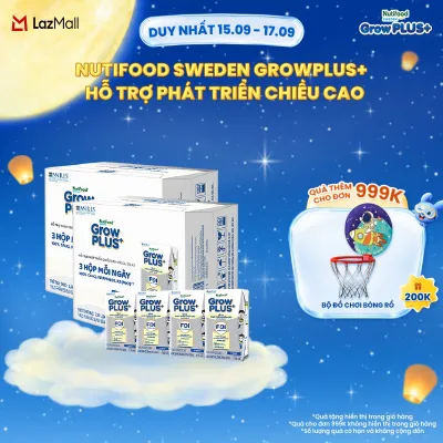 Combo 2 thùng Sữa Nước Pha Sẵn Nutifood Sweden GrowPLUS+ Cao lớn vượt trội - Hỗ trợ phát triển chiều cao - Trên 1 tuổi - 24 hộp x 110ml