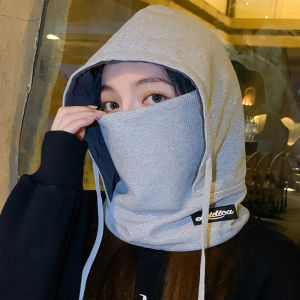 Windproof Warm Hat Womens Winter Outdoors Fleece-Lined Earflaps Scarf Integrated Sleeve Cap Mens Cycling Cold Protection Handy Gadget