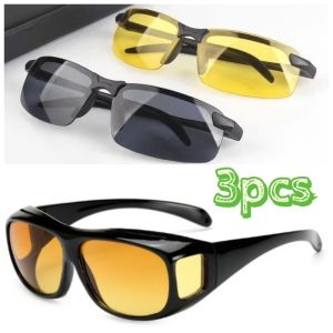 3Pcs Semi Rimless Night Driving Glasses Fit Over Myopia Glasses with Cloth