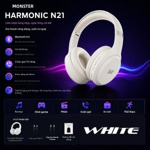 Monster | Tai Nghe Bluetooth 6.0 Monster Harmonic N21 Over-Ear Chế Độ EQ Kép Âm Thanh Nổi Sống Động Có Thể Gập Lại Không Dây & Có Dây
