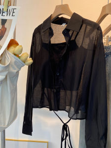 สไตล์ฝรั่งเศส衣 ผู้หญิง ฤดูร้อน เสื้อเชิ้ตแขนสั้น ผ้าชีฟอง ปกคลุมด้วยสายสะพาย เดรส น้ำหนักเบา เปิด คาร์ดิเกน