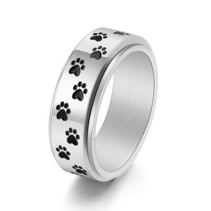 Titanium Steel Rotating Dog Paw Ring for Men Punk Gothic Adjustable 8MM Wide Band Unique Mechanical Jewelry Gift for Him