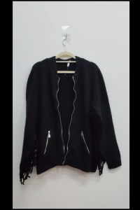 FS-J0019 Retro British Style Long Sleeve Zipped Sweater Cardigan with Pocket ( Black )