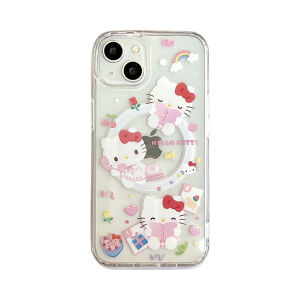 เคสโทรศัพท์มือถือลายสุนัขจิ้งจอกสีรุ้ง Kitty Cat สำหรับ iPhone 16 pro รุ่นใหม่ 17 15 สร้างสรรค์ 14 pro สำหรับผู้หญิง 13 แบบที่ดูดซับแม่เหล็ก 15 pro Max ป้องกันการตกหล่น ปกป้อง