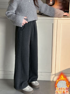 กางเกงขายาวผ้ากำมะหยี่หนาสำหรับเด็กผู้หญิง กางเกงขายาวทรงตรงบุขนแกะฤดูหนาว กางเกงขายาวทรงหลวมเอวสูงสไตล์เกาหลี