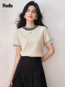 puella | Loose Round Neck Color-block Easy-to-match Slim Fit Light T-Shirt