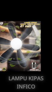 LAMPU KIPAS ANGIN GANTUNG 21 INCH 40 WATT BISA REMOTE FITTING E27 6 DAUN 3 WARNA CAHAYA & 3 SPEED+