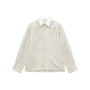 เสื้อเชิ้ตแขนยาวสีพื้นสไตล์ลำลองสำหรับผู้ชาย ฤดูใบไม้ร่วง สไตล์เกาหลี แขนยาว 2 ชิ้นปลอม สไตล์เรียบง่าย เสื้อเชิ้ตส่วนบน