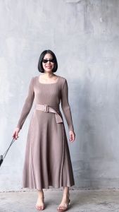 2MUAY รุ่น GJO1999 เดรสพลีทคุณภาพ THICK SQUARE NECK PLEATED DRESS 8 สี FREE SIZE