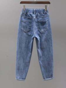 กางเกงยีนส์ทรงขากระบอกเอวสูงสำหรับผู้หญิงไซส์ใหญ่ กางเกงขายาวทรงสลิมฟิต สีดำ เอวยางยืด ทรงหลวม สไตล์เกาหลี