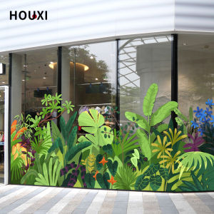 Spring Green Plant Glass Film Decorative Window Sticker Office Building Display Poster Floral Plant Decal Minimalist Style
