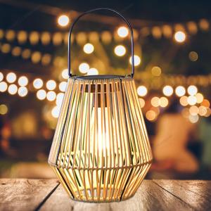Outdoor Solar Lights Rattan Lamp Bamboo Hanging Lantern Garden Camping Lantern Waterproof Garden Light Rattan Weaving Light