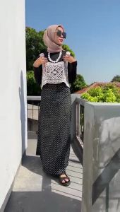 Rok Floral Wanita Polka Skirt Korea Style Longgar Motif Bunga Panjang A Line Shakila Terbaru