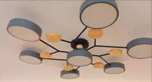 LED Ceiling Light Tri Color Nordic Modern Wood Decorative Chandelier Circular Semi Flush Mount Ceiling Lamp for Living Bedroom Dining Room Home Office