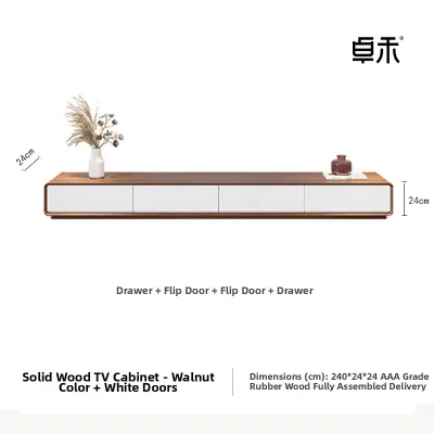 ZHUOHE | Slim Mid Century Style Rubber Wood Walnut Black Combination TV Cabinet