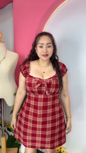 เดรสสาวอวบ**ร้าน แม่เพ็ญ อก36-48 ยาว34-35 ผ้าวูฟเวฟ ลายสก็อตสวยมาก**รุ่น เดรสกล้ามย่น**