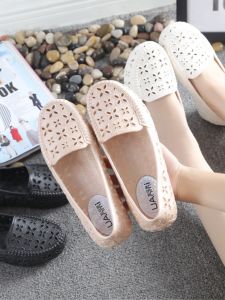 Summer Plaid White Plastic Sandals Womens Maternity Shoes Mom Shoes Soft Soled Flats Breathable Work Cut Out Hole Shoes