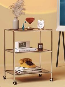 Modern Minimalist Stainless Steel Glass Side Table with Wheels Sofa Caddy Tempered Glass Storage Rack Living Room Coffee Table